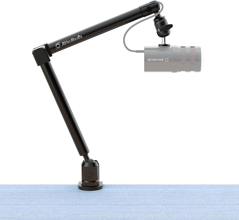 Render of the AVerMedia FLEXI go (BA311L) microphone arm on a white background.