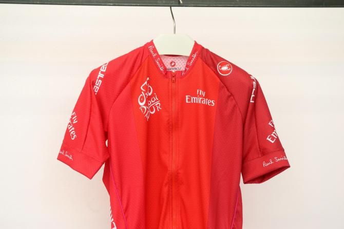 The sprints jersey at the Dubai Tour is bright red
