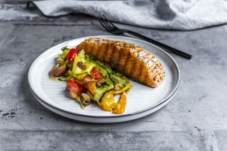 Salmon and vegetables on a plate, part of the banting diet