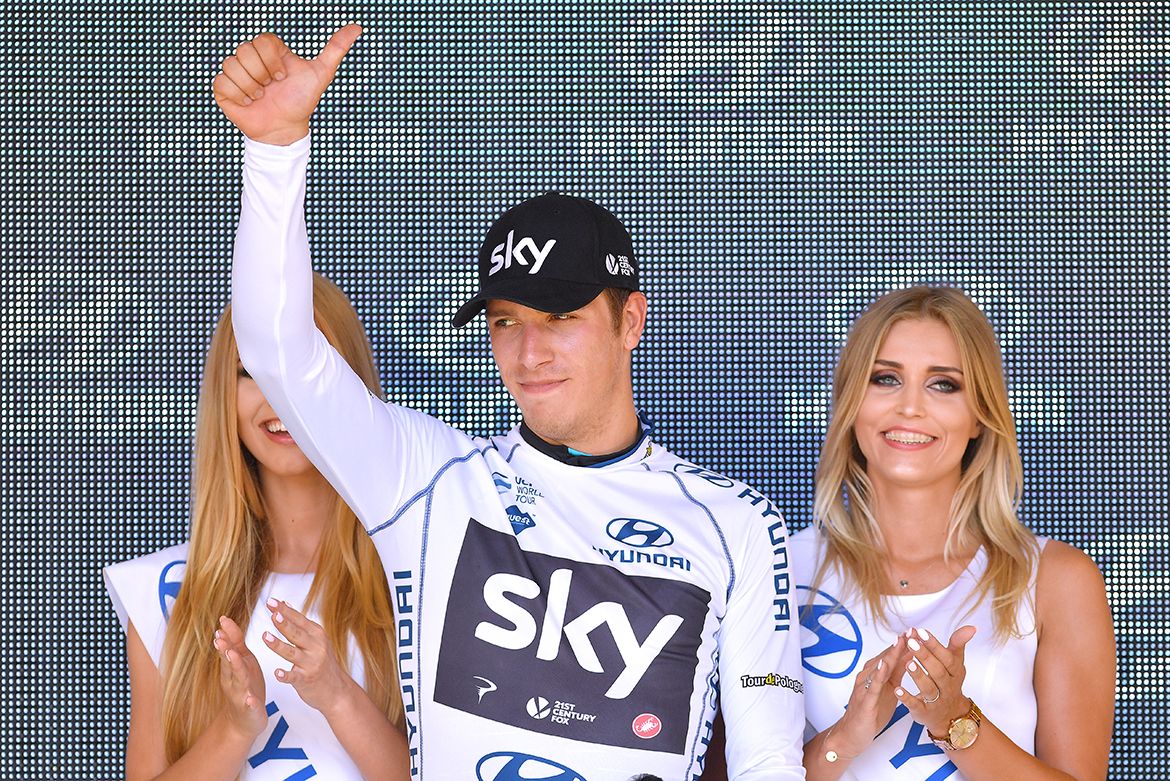 Danny van Poppel in the white jersey of best young rider.