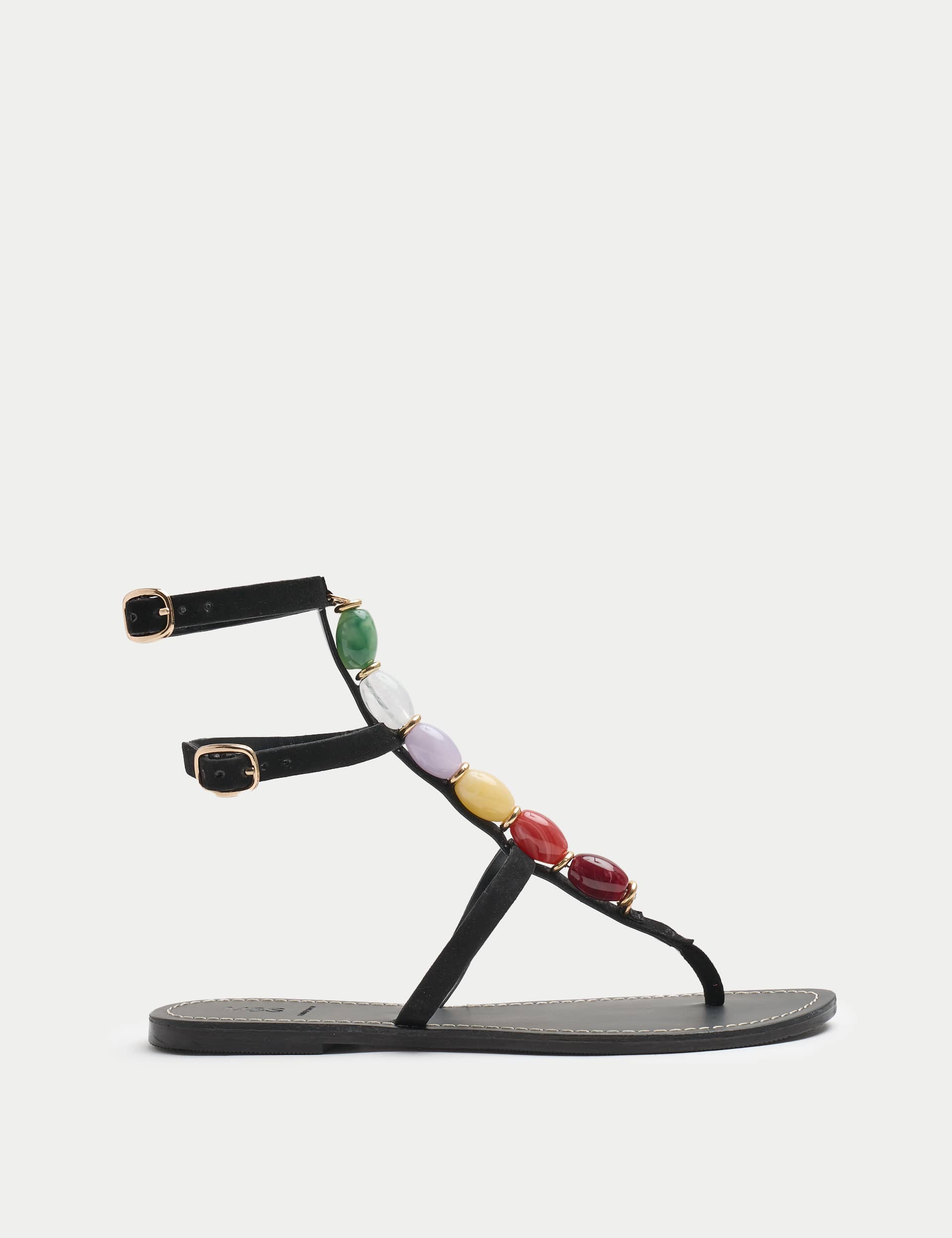 Suede Beaded Ankle Strap Gladiator Sandals