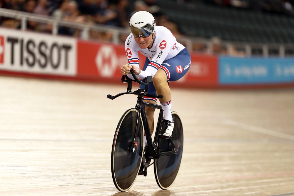Joseph Truman of Great Britain during the Mens Team Sprint during day One of the 2018 TISSOT UCI Track Cycling World Cup