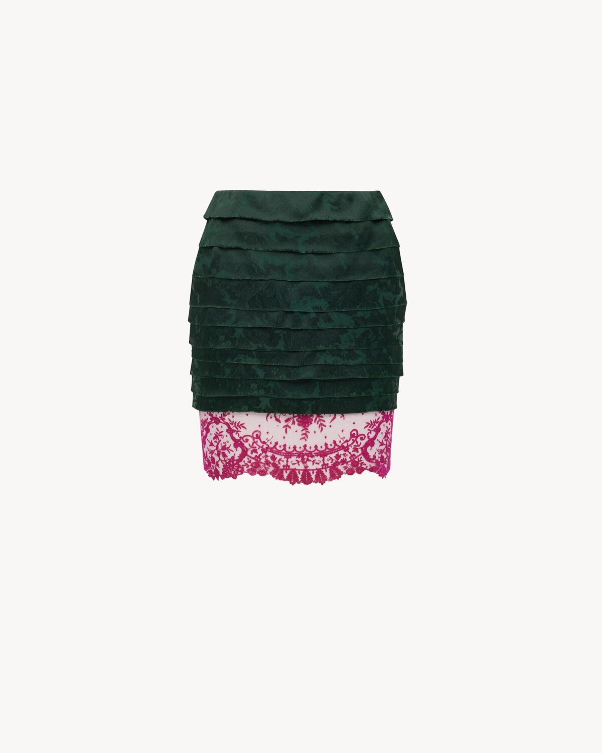 Women's Mini Skirt in Jacquard and Lace in Vert Emeraude