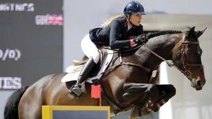 Close up of Jess Mendoza riding Spirit T