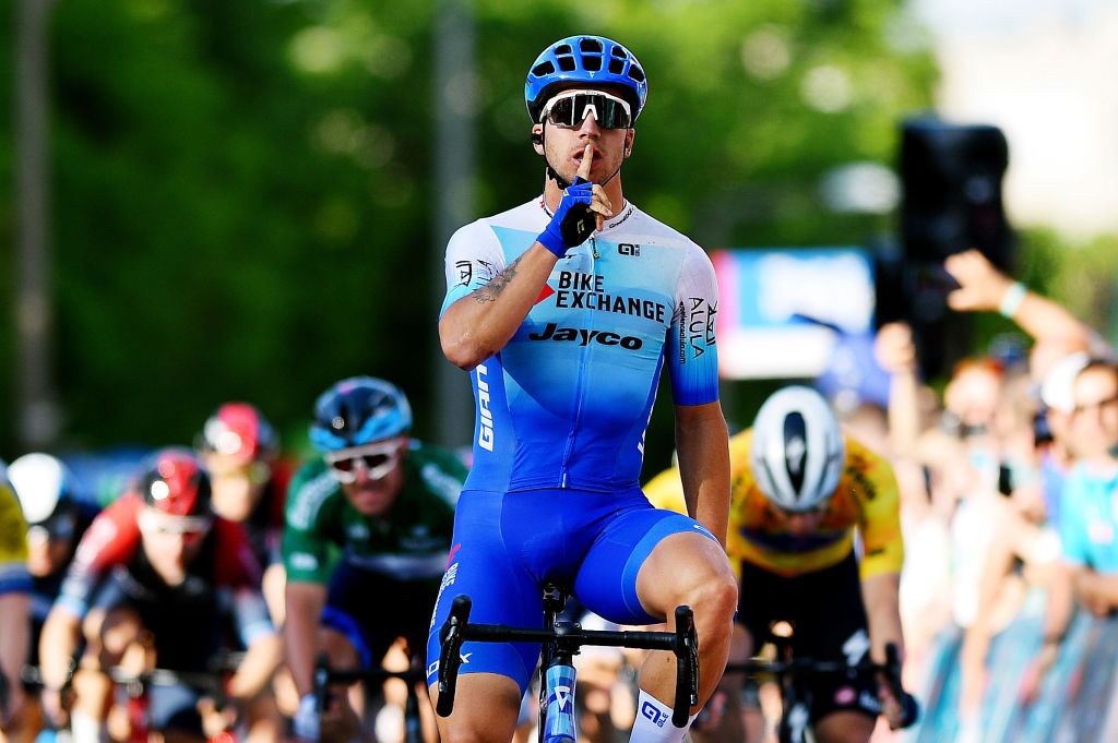 KAZINCBARCIKA HUNGARY MAY 14 Dylan Groenewegen of Netherlands and Team BikeExchange Jayco Fabio Jakobsen of Netherlands and Team QuickStep Alpha Vinyl Yellow Leader Jersey and Rudy Barbier of France and Team Israel Premier Tech Green Points Jersey during the 43rd Tour de Hongrie 2022 Stage 4 a 177km stage from Kazincbarcika to Kazincbarcika tourdehongrie on May 14 2022 in Kazincbarcika Hungary Photo by Dario BelingheriGetty Images