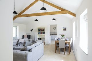 pendant lights in a barn conversion with vaulted ceiling