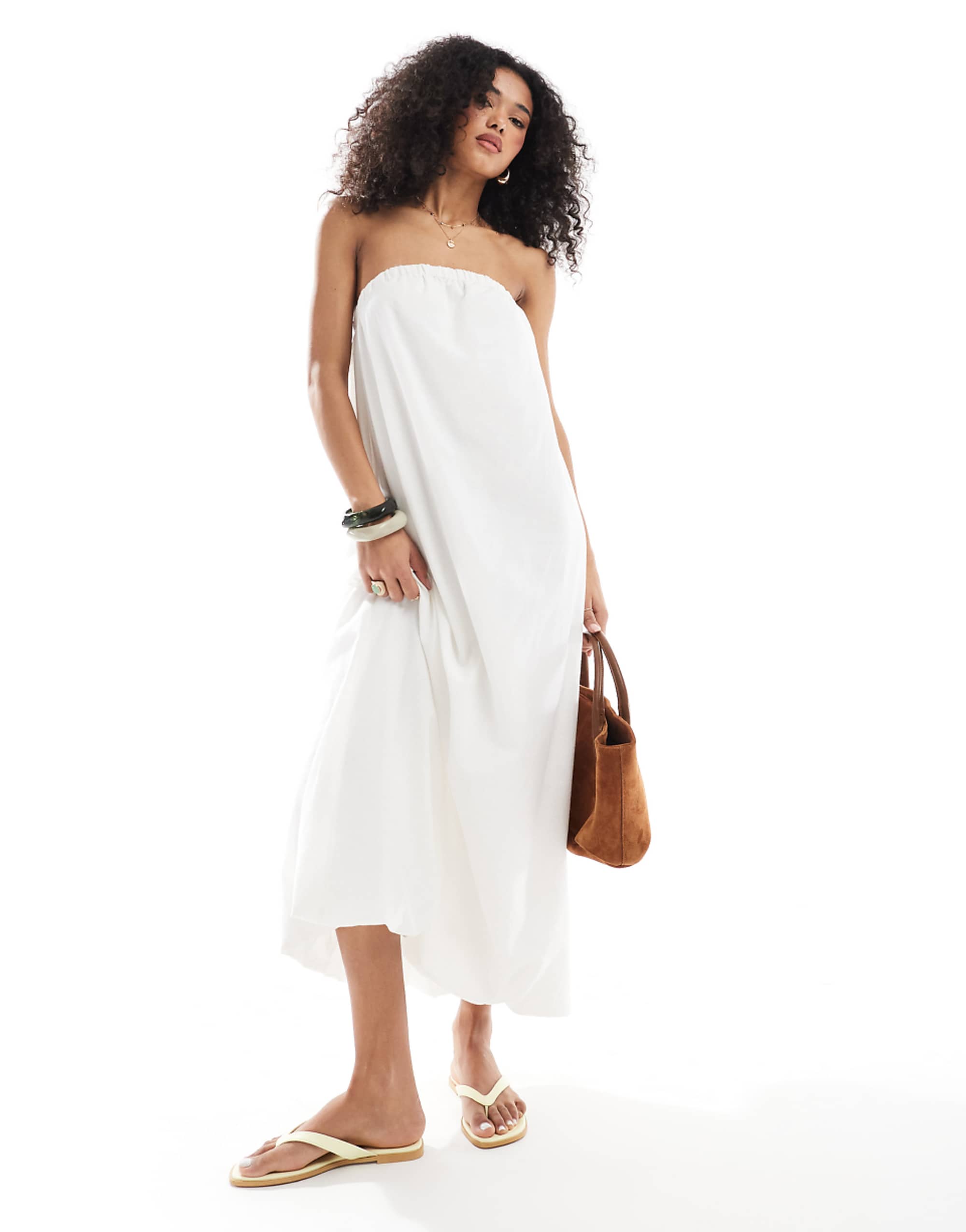Native Youth Bandeau Linen Maxi Dress in Cream