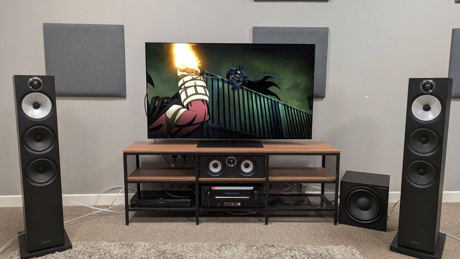 Batman Knightfall Part 1 4K Blu-ray on LG G6 showing Batman using a grappling hook on Azrael's arm