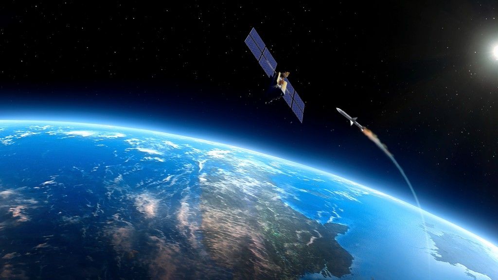 Anti-satellite weapons targeted at satellite as the pair orbit above Earth.