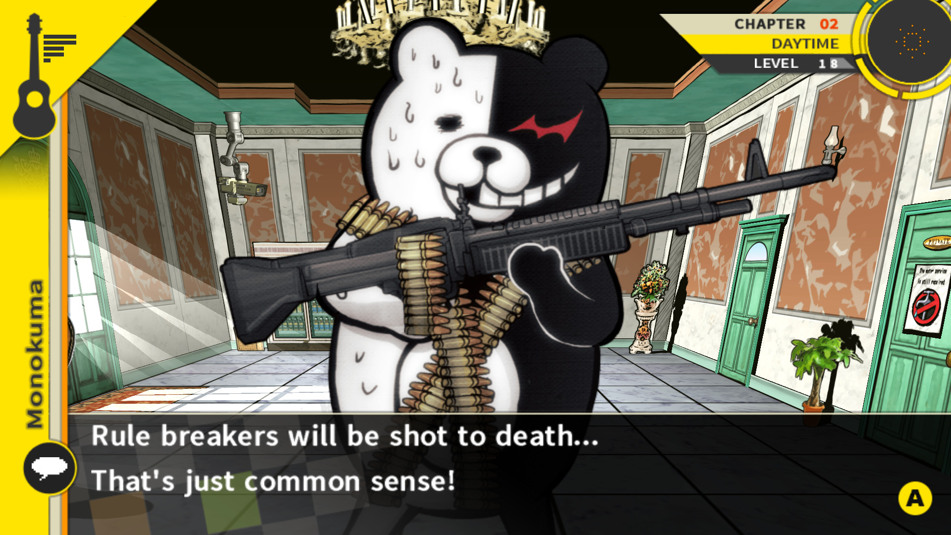 Monokuma holding a gun during one of the best Steam Spring Sale games, Danganronpa 2: Goodbye Despair