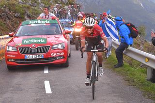 Alberto Contador on a solo attack up the Angliru