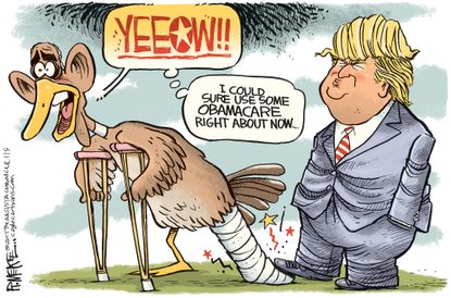 Political cartoon U.S. Obama Trump presidency Obamacare