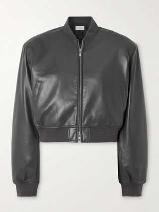 Micky Cropped Faux Leather Bomber Jacket