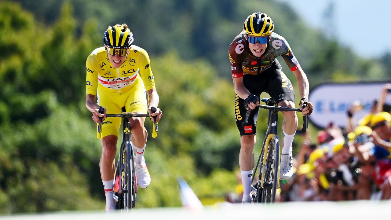 Tadej Pogačar racing Jonas Vingegaard at the Tour de France