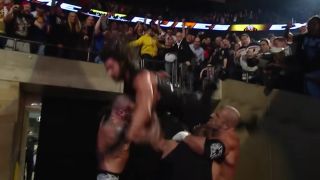 Seth Rollins jumping off the balcony at Extreme Rules 2014
