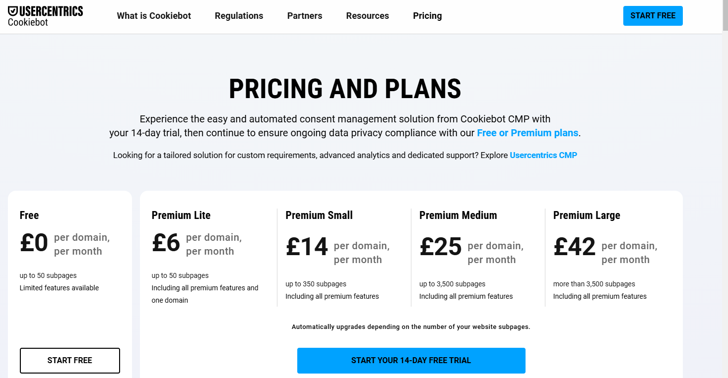 Cookiebot pricing