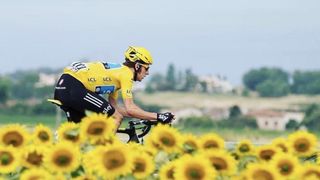 Bradley Wiggins in the yellow jersey at the TDF