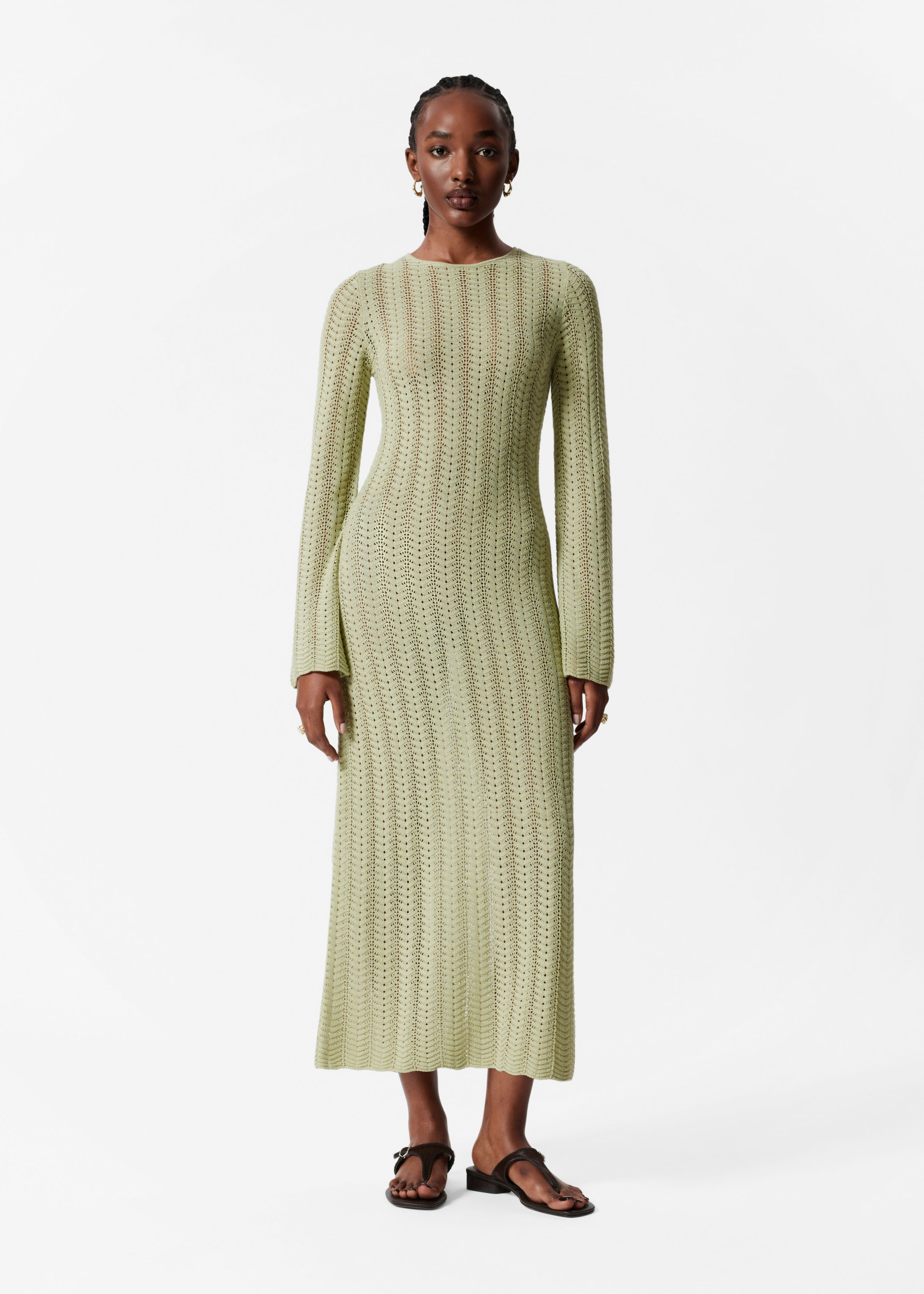 Pointelle-Knit Midi Dress