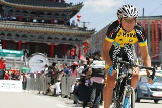 Oleksandr Kvachuk (Ukraine) heads off in the 2009 Tour of Qinghai Lake.