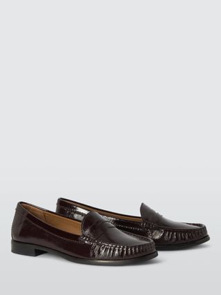 John Lewis, Pennie Patent Leather Penny Loafers, Bordeaux