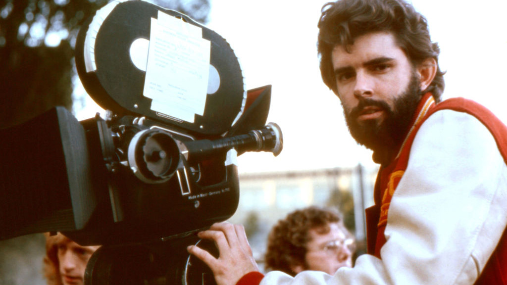 American Graffiti Director George Lucas behind camera on the set of his classic 1973 movie. 