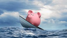 A piggy bank in a sinking boat.