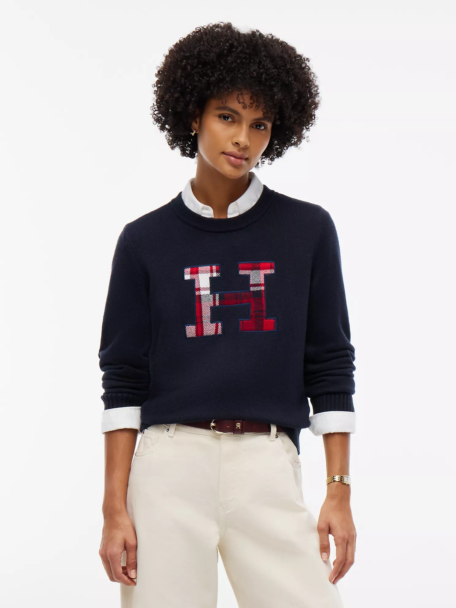 Tommy Hilfiger, Plaid Monogram Crewneck Sweater