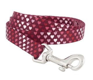 Red dog leash with pink and white hearts