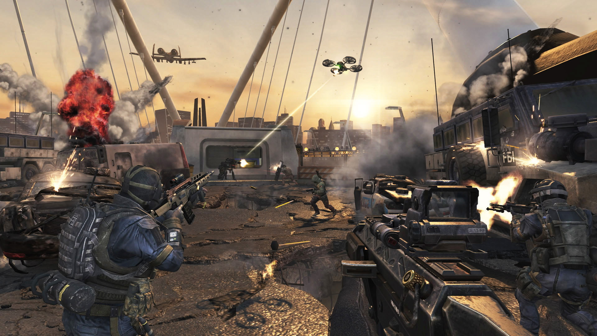 A bridge-set shootout with drones in Call of Duty Black Ops 2, from Edge 353