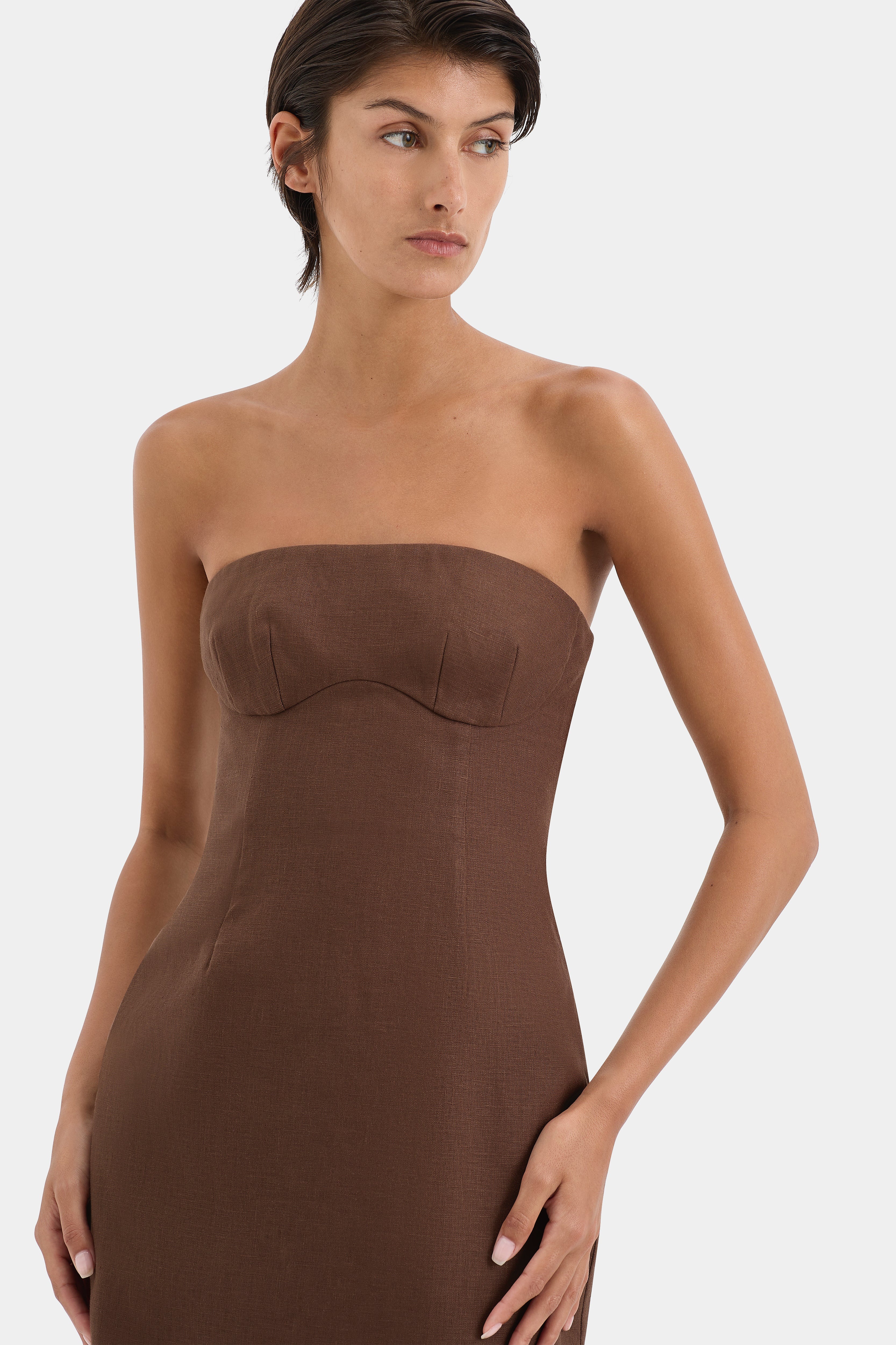 Evalita Column Dress in Chocolate 