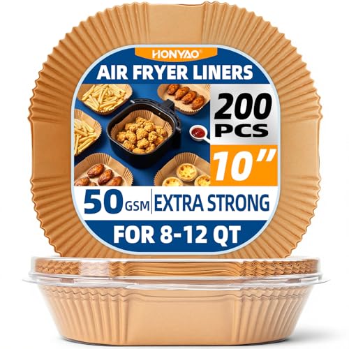 Honyao Air Fryer Paper Liners 10 Inch Xxxl for 8-12 Qt Airfryer, 200pcs Square Thickened Disposable for Extra Large Fryers and Oven