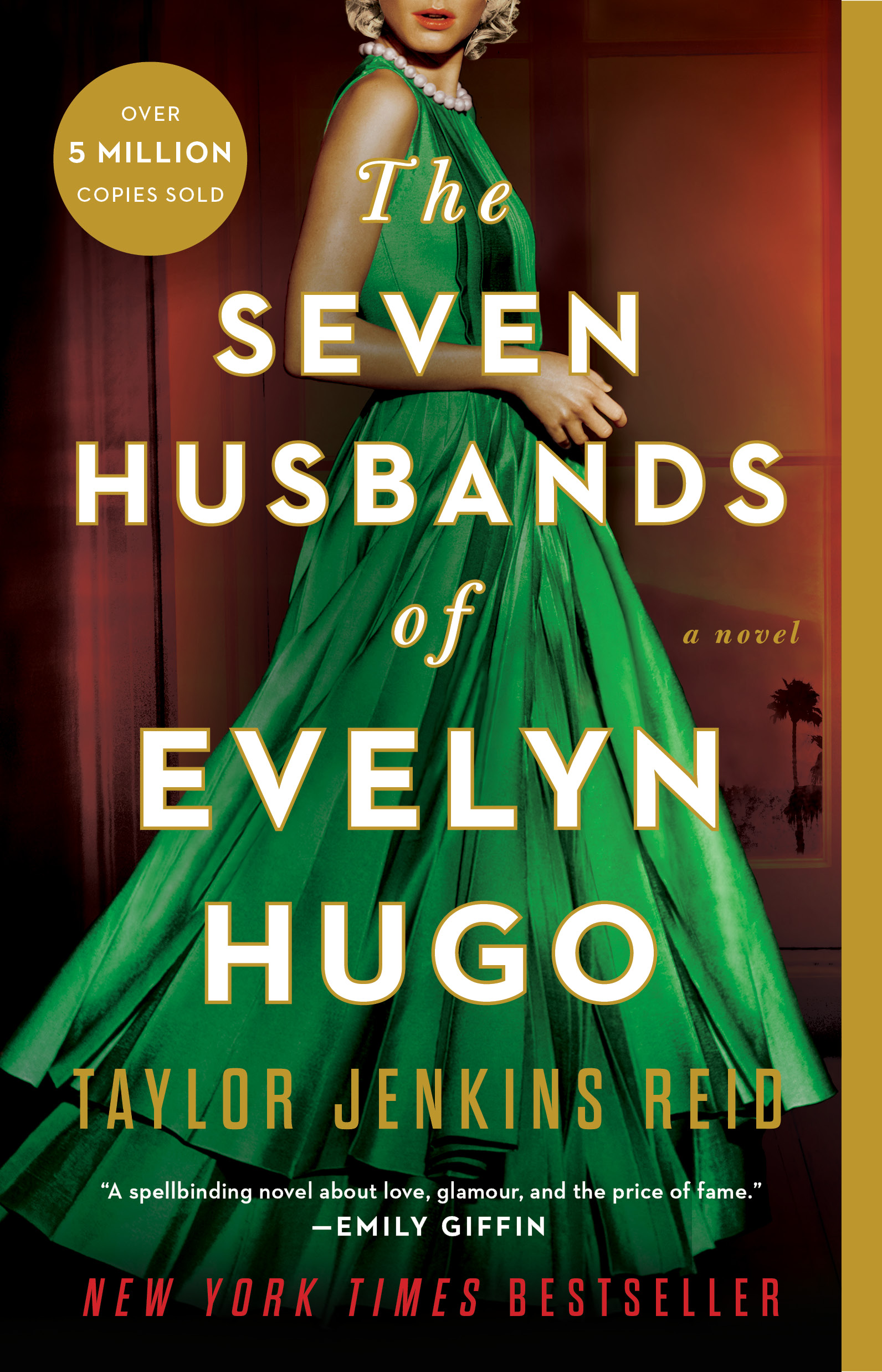 the cover of the seven husbands of evelyn hugo featuring a woman in a glamorous green dress