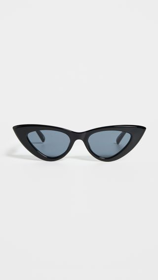 black cat eye sunglasses with blue lenses