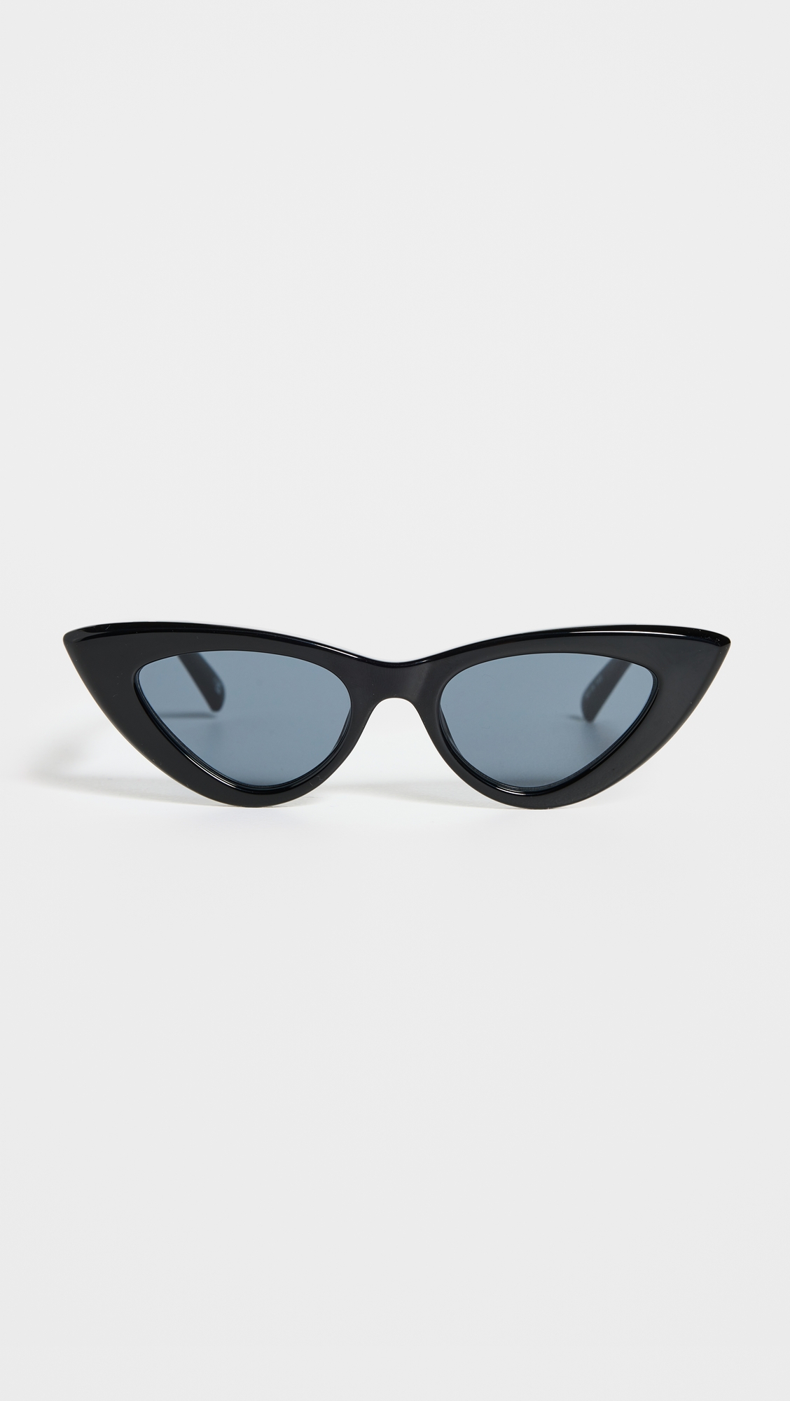 black cat-eye sunglasses with blue lenses