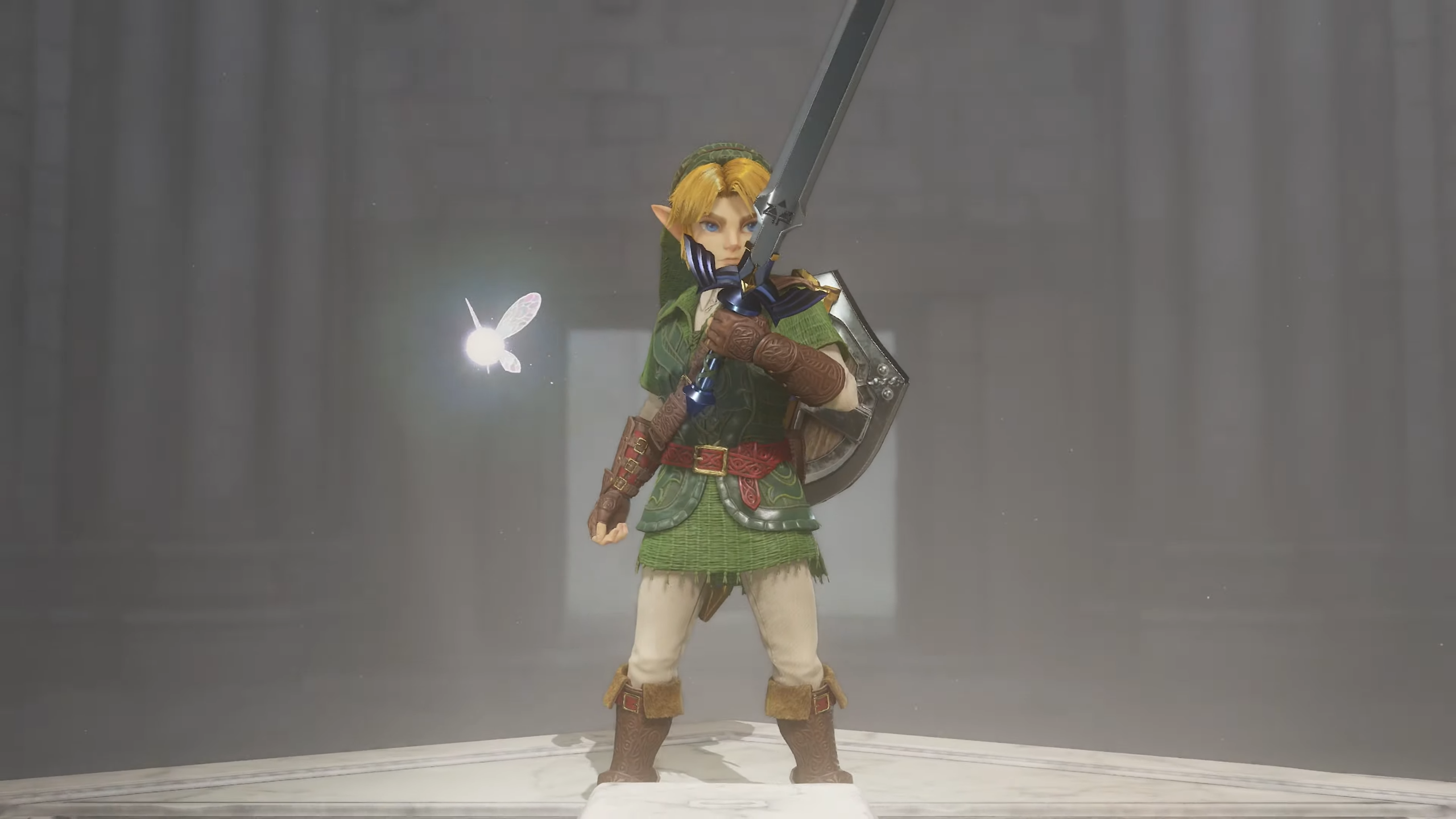 Adult link holding the Master Sword in Ocarina of Time Remake 