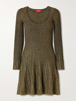 Raquel Metallic Ribbed-Knit Mini Dress