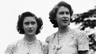 Princess Elizabeth and her sister Princess Margaret (1930 - 2002) at the Royal Lodge, Windsor, UK, 8th July 1946