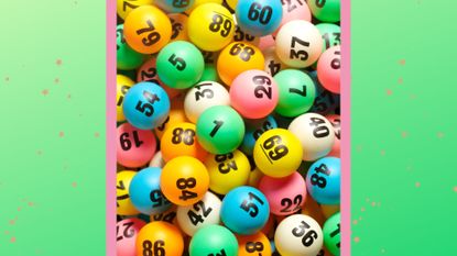 colorful lottery balls on a green starry background