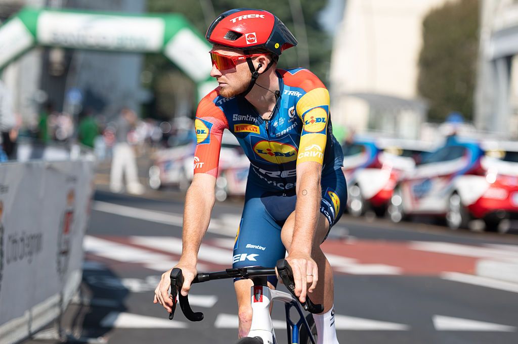 Tao Geoghegan Hart of Lidl-Trek at the start of the Coppa Bernocchi in Legnano, Italy, on October 5, 2026. (Photo by Silvia Colombo/NurPhoto)