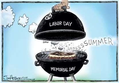 Editorial cartoon U.S. Memorial Day Labor Day end of summer barbecue