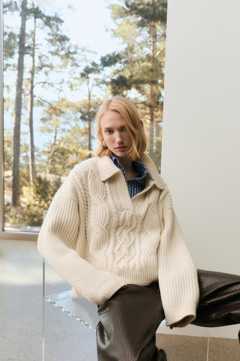 Cable-Knit Sweater With Collar