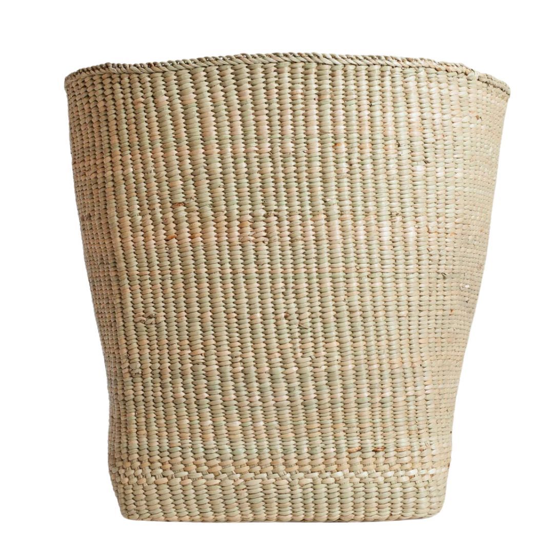 A tall wicker basket