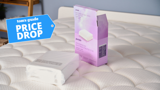 Purple Waterproof Mattress Protector unopened and placed on the bed in TG Sleep studio