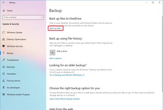 OneDrive file backup settings
