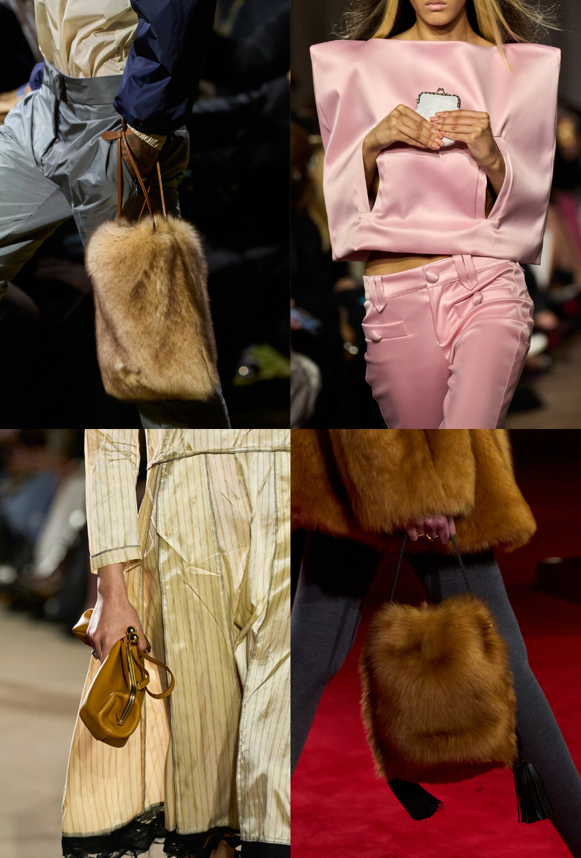 A collage of the pouch bag trend, one of the key autumn 2026 bag trends.
