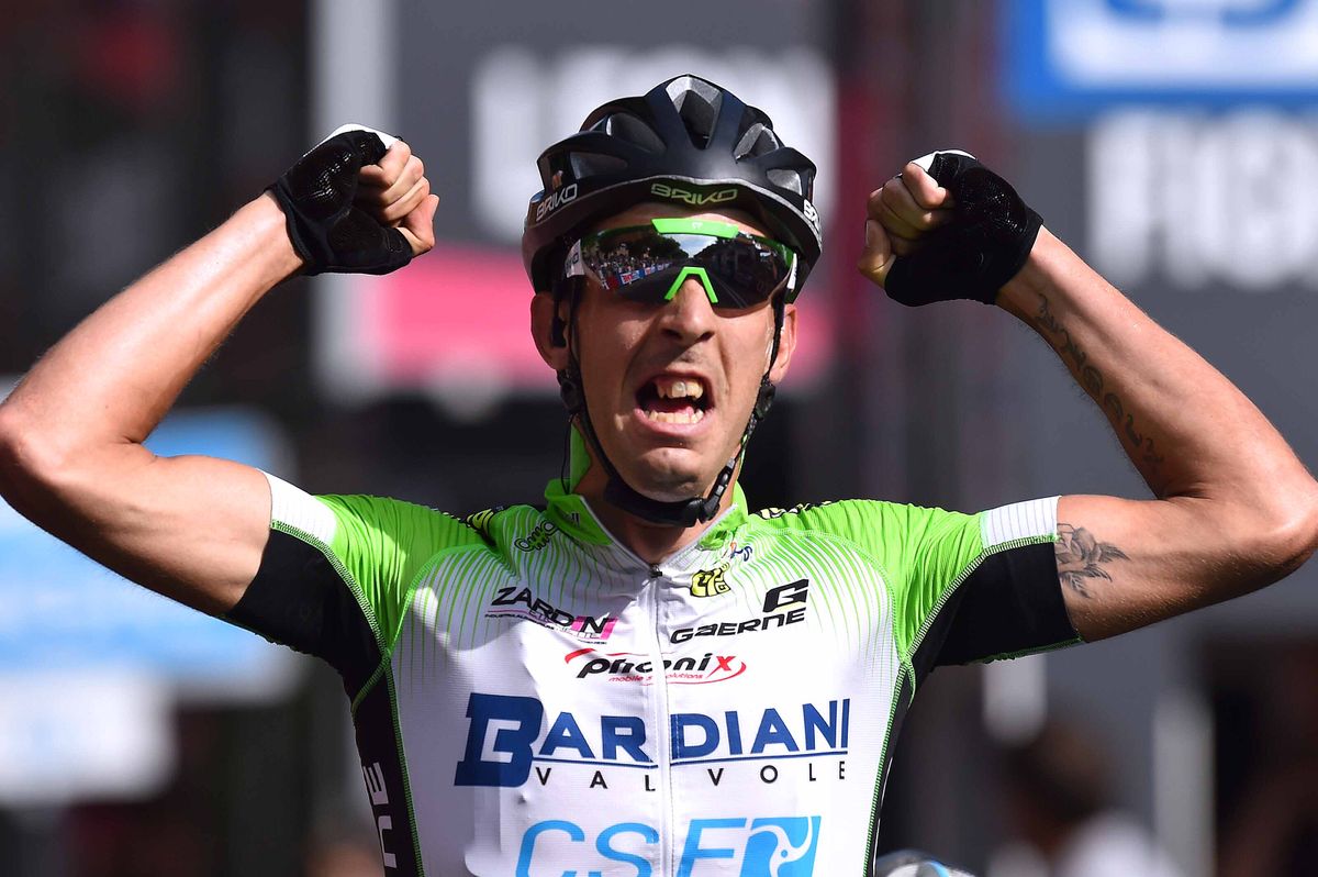 Nicola Boem celebrates his stage win