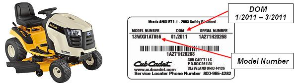 Cub Cadet Tractor Identification (Located under seat)