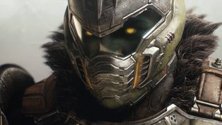 Doom The Dark Ages Doom Slayer with yellow eyes