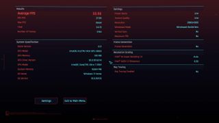 The results from a Cyberpunk 2077 low graphics preset benchmark on Samsung Galaxy Book5 Pro.