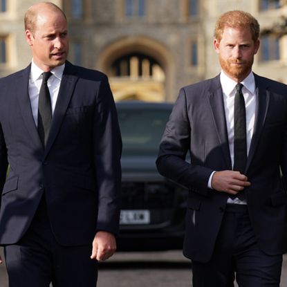 Prince William and Prince Harry wear black suits, and Princess Diana's ancestral home of Althorp House